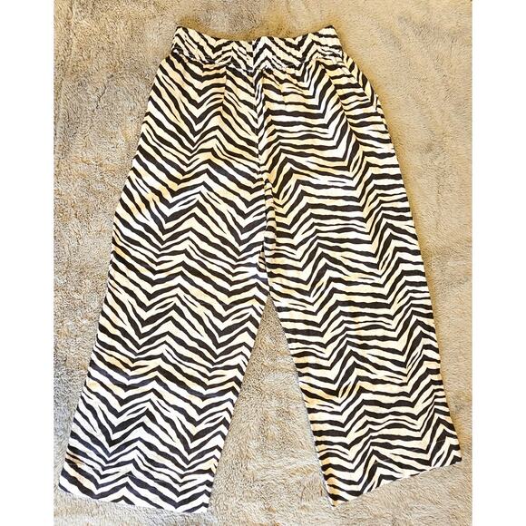 Tahari 100% Linen Pants, Wide-Leg Elastic Waist Zebra Animal Print Sz S New - Picture 5 of 9